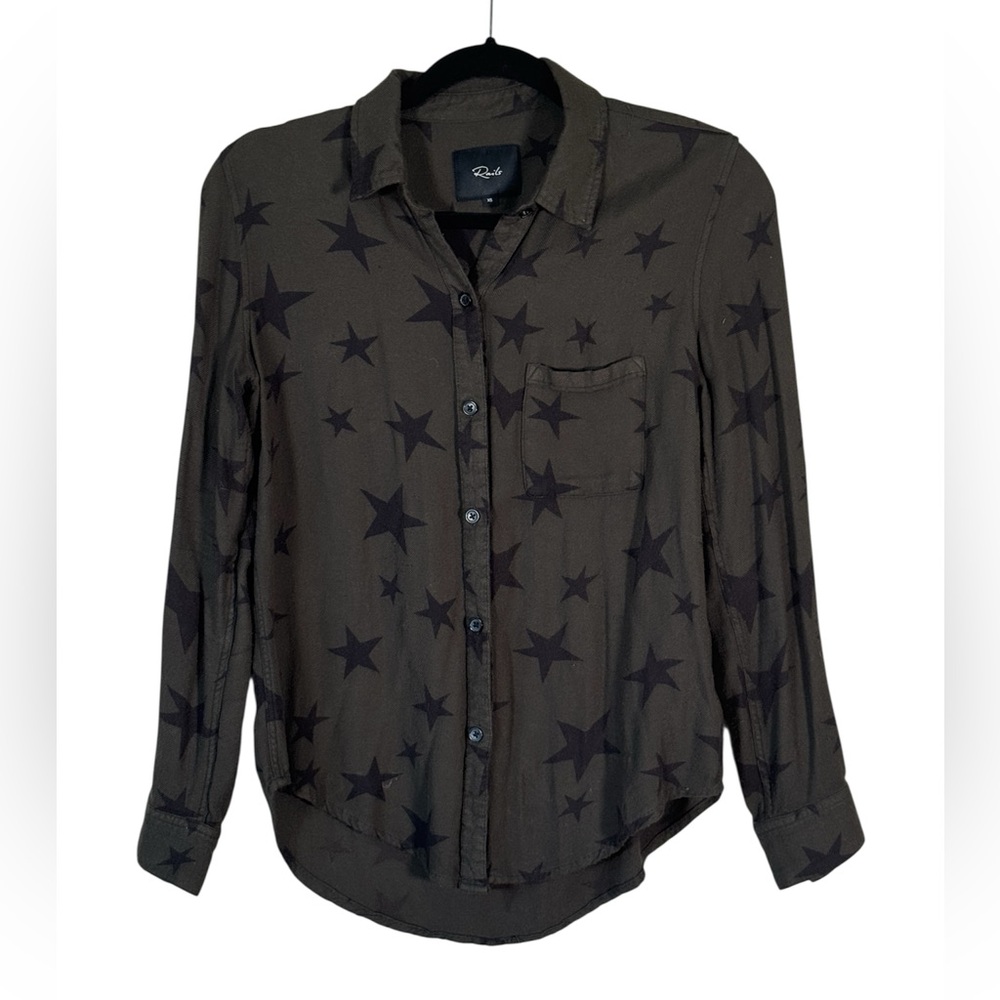 Rails Green Black Star Print Button Down Shirt Womens XS Casual Classic Preppy